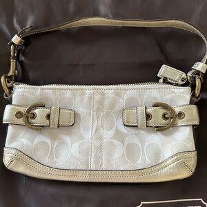 Coach Signature C Jacquard and Metallica Leather Trim Purse